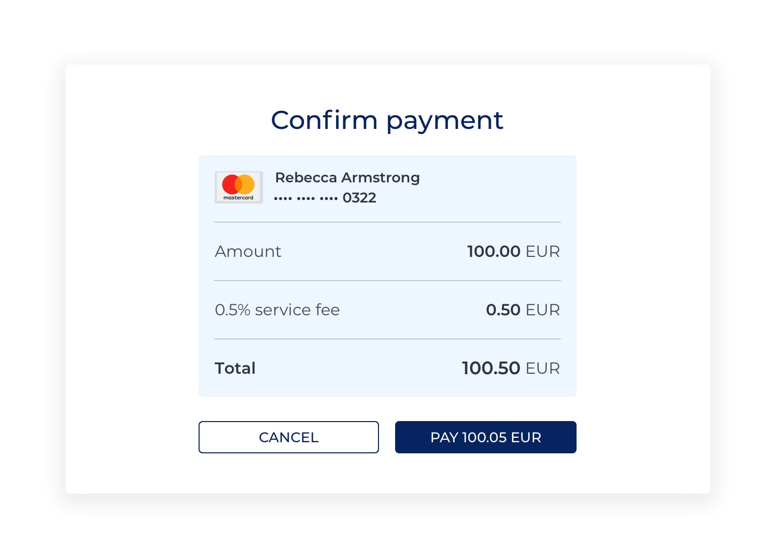 Screenshot of the Confirm payment screen